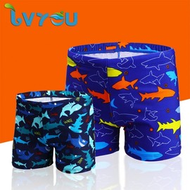 a579 Plus Size Cartoon Kids/Boys Swim Trunks Boxer Swimwear Small Dolphin Trunks + Cap+XL 10ea