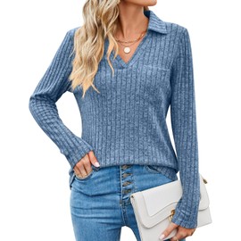 Gemulate Ladies Jumpers Long Sleeve Tops Jumpers for Women UK Ladies Lightweight Sweatshirts Jumpers Ladies Polo Neck Jumpers -Blue, XXL