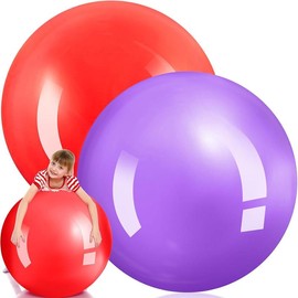 2 Pcs 30 Inch Big Bounce Ball - Yellow & Green, Large Rubber Ball, Giant Inflatable Ball for Outdoor Activity, Jumping Hopping Game - Color: Red, Purple