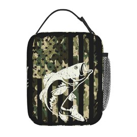 PDRYLY Bass Fish Lunch Bag for Kids boys girls Women Men,Reusable Insulated Lunch Box,Large Capacity Tote Bag for School, Work, Picnic, Travel (Bass Fish, One Size)