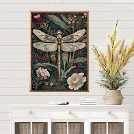 MEIYUDA Dragonfly Diamond Art Kits for Adults, 5D Easy Flowers Diamond Painting Kits for Beginners, Abstract DIY Round Full Drill Crystal Craft Kits for Home Walls Decor and Presents 12x16inch