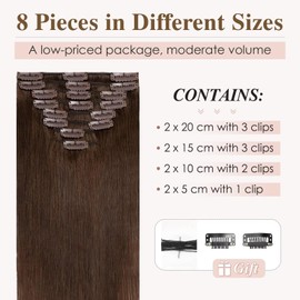 Tess Clip-In Real Hair Extensions, Remy Human Hair Extensions, 8 Wefts, 35 cm, 60 g, #4 Brown