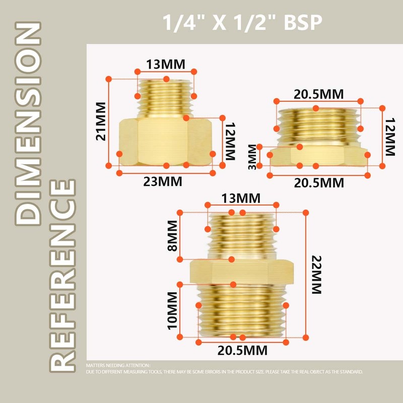 Bwintech 6 pieces 1/4 inch to 1/2 inch internal and