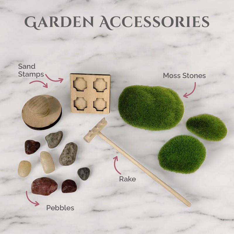 Wooden Stackable Zen Garden | White Sand with Rake &