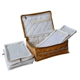 atorakushon Golden Travel Jewelry Earring Box Organizer Case Bag Storage Box Holder for Rings Necklaces Bracelets Earrings Chains Watches for Women