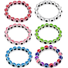 6-8 Pcs 8mm Evil Eye Bracelet Charm Stretch Colorful Beaded Bracelet Fatima Turkish Blue Eye Amulet Bracelets for Men and Women Blessing Good Luck Jewelry (6pcs)