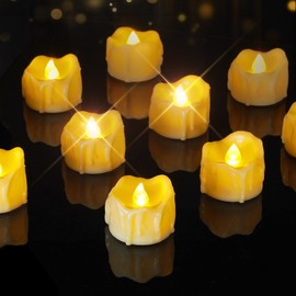 Homemory 12Pcs Timer Tea Lights, Flameless Flickering Auto Tea Lights Battery Operated, Auto-On 6 Hours and Off 18 Hours Everyday, Batteries Included, Long-Lasting, Ivory Base, No Remote