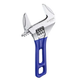 sourcing map 1pcs Adjustable Wrench 6" Jaw 1.4" with Rubber Handle, Silver/Blue