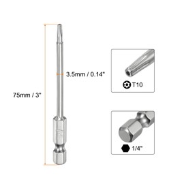 TA-VIGOR T10 Torx-Kopf-Schraubendreher-Bits, 1/4-Zoll-Sechskantschaft, 75 mm lang, magnetisch, manipulationssicher, Stern-S2-Stahl, Sicherheits-Torx-Bits mit Loch für Schlagschrauber-Bohrer