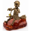 Russian Solid Brass Amber Figurine Baba Yaga biker witch flying