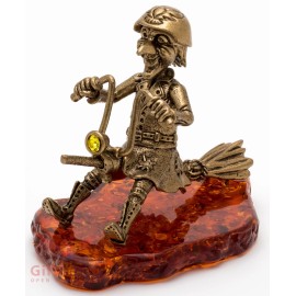 Russian Solid Brass Amber Figurine Baba Yaga biker witch flying broom IronWork