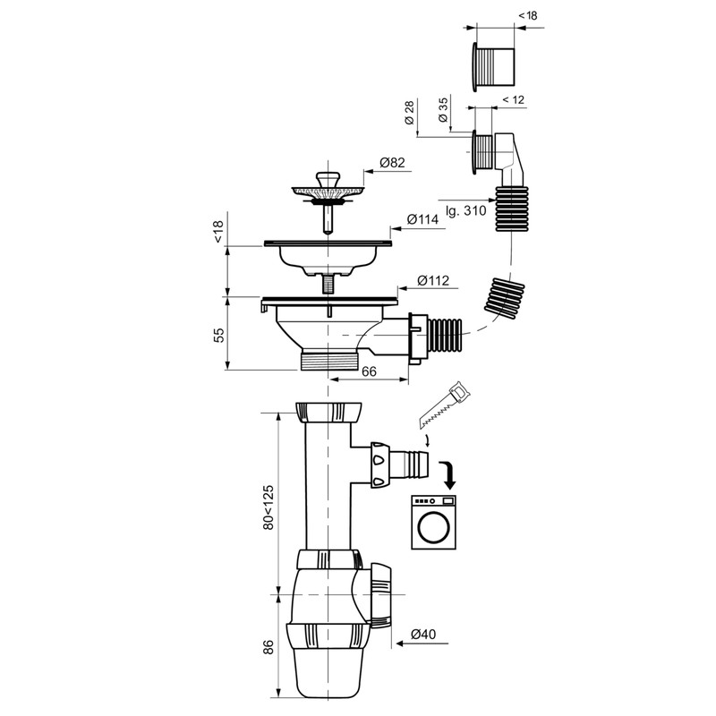 Wirquin 30723095 Single Basin Waste with Classic Siphon, Chrome and