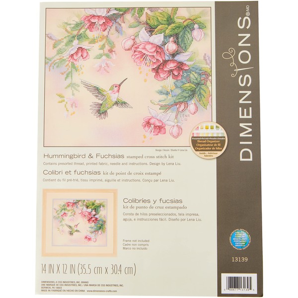 14 x12 Hummingbird & Fuchsias Stamped Cross Stitch Kit 13139