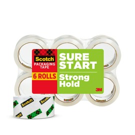 Scotch Sure Start Packing Tape, Clear, Holiday Wrapping Tape with Quiet Unwind and Easy Start, 1.88 in. x 22.2 yd., 6 Tape Rolls with Dispensers