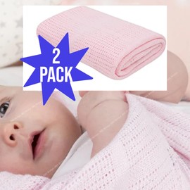 JMS Bridge Baby Cellular Blanket for Newborn Girl Boy Unisex**Pack of 2** Extra Soft Light Weight 100% Breathable Cotton| 60 x 90cm