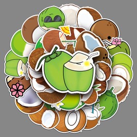 Coconut Stickers 50Pcs Waterproof Aesthetics Fruits Stickers for Water Bottle Laptop Scrapbook Luggage Computer Guitar Phone Skateboard,Vinyl Cute Stickers for Kids Teens