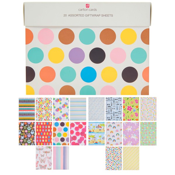 UK Greetings Multipack of 20 Assorted Gift Wrap Sheets -