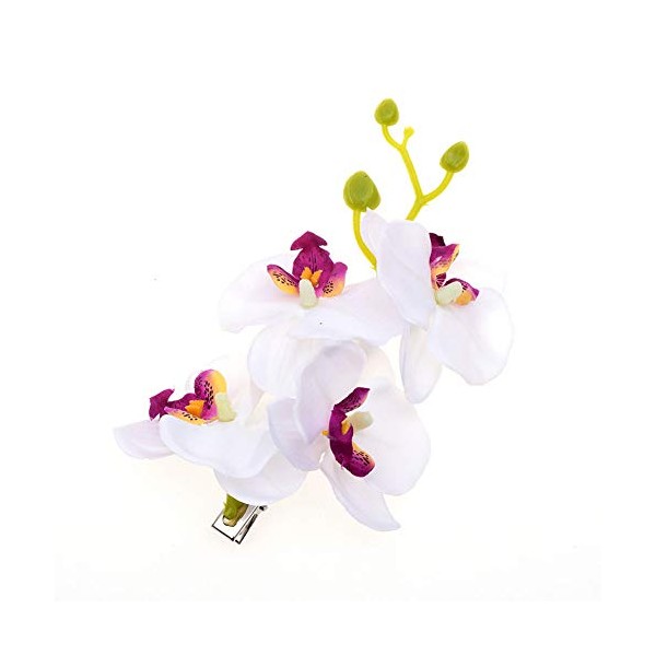 2PCS Hawaiian Orchid Flower Hair Clips Flowers Alligator Clips Hairpins Holiday Travel Wedding Decoration Hair Accessories For Women Lady Bridal (White)