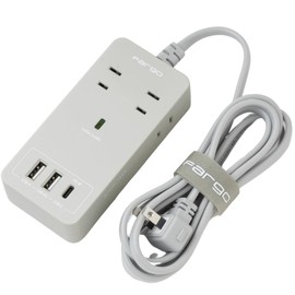 Fargo POWER-SUPPT (FULLY COLOR CORD USB PD30W TYPE-C TYPE-A 4 AC) 6.9 ft (1.8 m) 9 Colors (Light Gray)