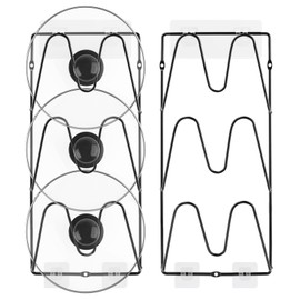 HKZTUY 2 Pack Pot Lid Organizer, 3-Tier Pot Lid Organizer Rack for Cabinet Door or Pantry Wall, Adhesive Wall/Door Mounted Pot and Pan Cover, Inside Cabinet Mounted Pot and Pan Organizer