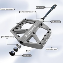 AEYINO MTB Pedals Flat Mountain Bike Pedals Road Bike Large Platform Nylon Non-Slip Pedal for Adult Bicycle Gravel Bike/Hybrid Bike 9/16"