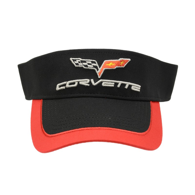 Corvette C6 Black Deluxe Chino Cotton Visor with Red Piping