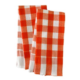 FLORINA Kitchen Towel | Cotton Rich Hand Towel Set | Cleaning Napkin | Multi Purpose Cleaning Cloth | Honeycomb Drill Weave | Orange Colour | Hanger Pack (Set of 2)| 45 x 70 Cm Size | Orange