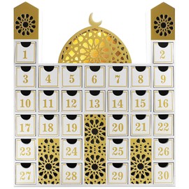 gisgfim Ramadan Wooden Countdown Calendar Eid Mubarak Decorations Mosque Advent Calendar with Drawers Eid Mubarak Countdown Til Eid Gift Ramadan Wooden Craftwork for Kids Ramadan Party Decorations