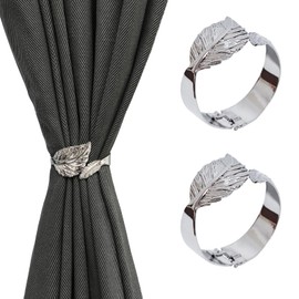 2 Pack Aluminum Alloy Spring Design Silver Leaf Curtain Tiebacks - Simple Style, Modern Decorative Holdbacks for Drapes