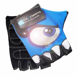 Crazy Safety Blue Bicycle Gloves for Kids | Reflective Eyes and Padded Palm Protection | Size Small | Ideal for Cycling, Scooters, and Outdoor Activities