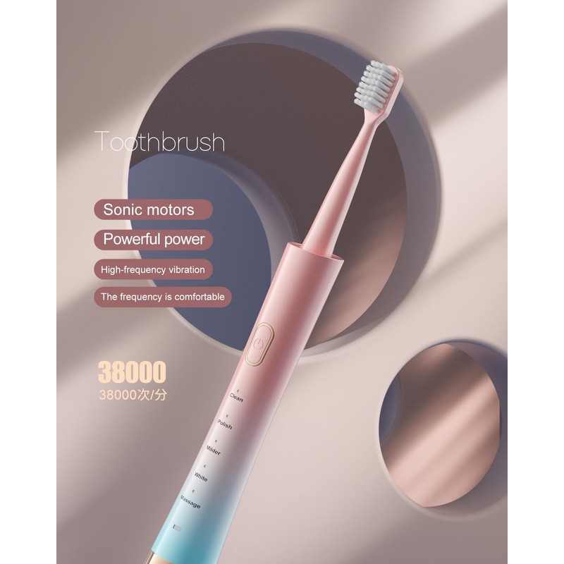 AJELU Pink & Blue Gradient Rechargeable Sonic Electric Toothbrush for