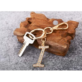 AlphaAcc Keychain for Women Purse Charms for Handbags Crystal Alphabet Initial Letter Pendant with Key Ring,Letter I