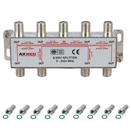 Axred Satellite Splitter 8-Way + 9x Anadol F-Connector, for Distribution of 1 Antenna Signal to 8 Devices (Receiver/TV/FM Radio) 3-Way Satellite Splitter Satellite Switch Antenna Splitter