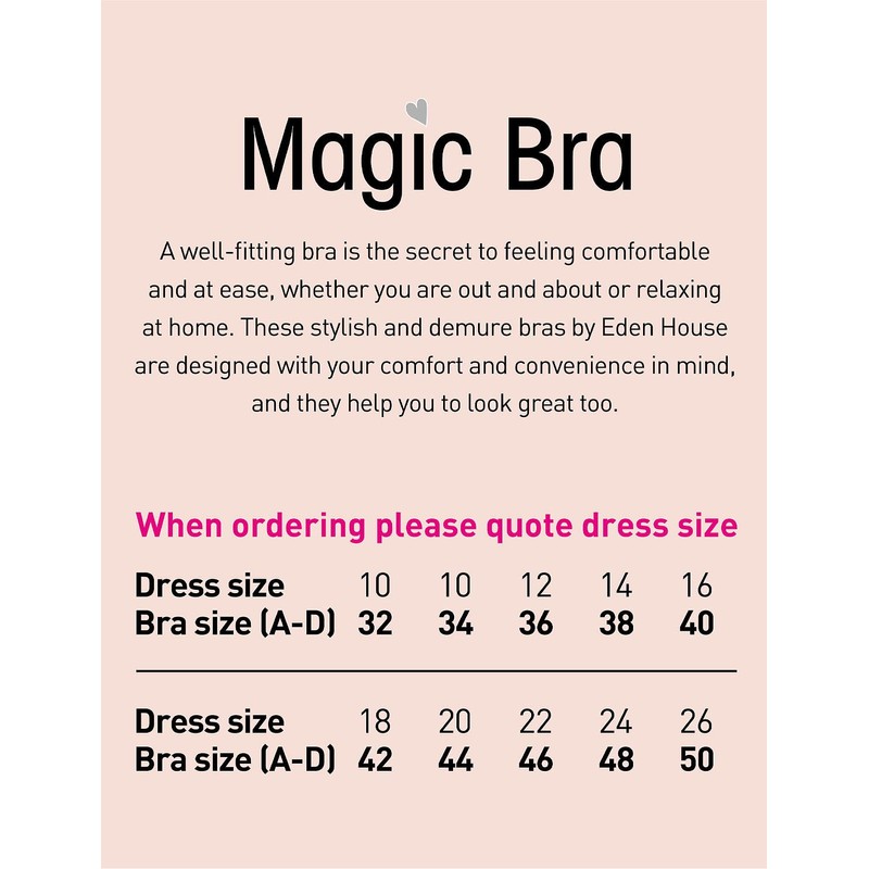 Eden House Ladies Cotton Lace Front Fastening Magic Bra Black