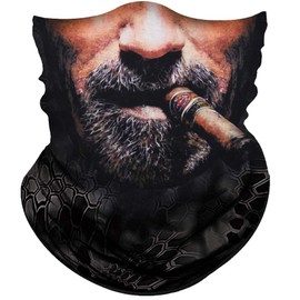 Obacle Bandana Face Mask Half for Dust Wind UV Sun Protection Seamless 3D Tube Mask Bandana for Men Women Thin Breathable Mask Motorcycle Riding Biker Cycling Sports Festival (Beard Men with Cigar)
