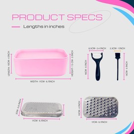 JagKul Cheese Grater Set with Container, 2 Stainless Steel Cutters, Lid, Peeler & Cleaning Brush - Kitchen Vegetables Chopper Set (Pink)