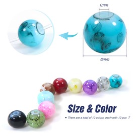 TOAOB 100 Pieces 6 mm Crackle Glass Beads Round Multicoloured Marble Effect Loose Beads for Jewellery Making