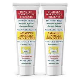 Dead Sea Warehouse Dead Sea Warehouse C Amazing Minerals Skin Polish C 8.8 OZ C Dead Sea Salt Face & Body Scrub C All Natural Exfoliating Cleanser C Unscented C 2-Pack