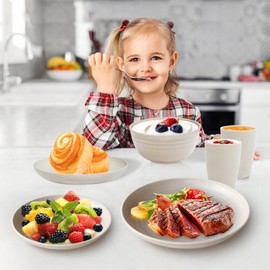 VIVAHEARTH Wheat Straw Dinnerware Sets for 4, Dishes Set 16 piece, Unbreakable Plates, Bowls, Cups Sets for Kitchen Parties Camping RV - Beige