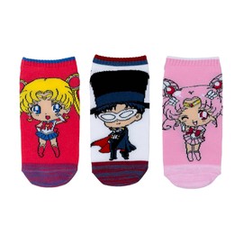 Sailor Moon Lowcut Socks (3 Pair) - Sailor Moon, Chibi Moon, Tuxedo Mask - Fits Ladies Shoe Size 4-10
