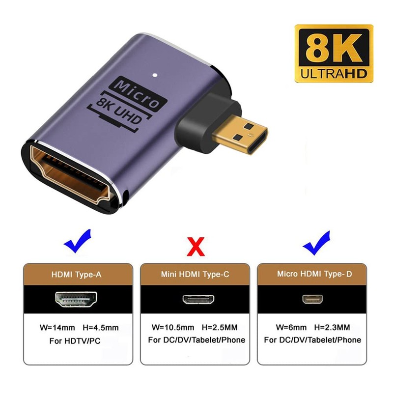 cablecc Right Angled Micro HDMI Male to HDMI 2.1 Female
