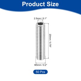 uxcell Socket Set Screws,50Pcs M5x20mm Metric - 304 Stainless Steel Hex Socket Set Headless Cup Point Grub Screws for Repairing Compact Instruments, Machinery and Equipment (Silver)