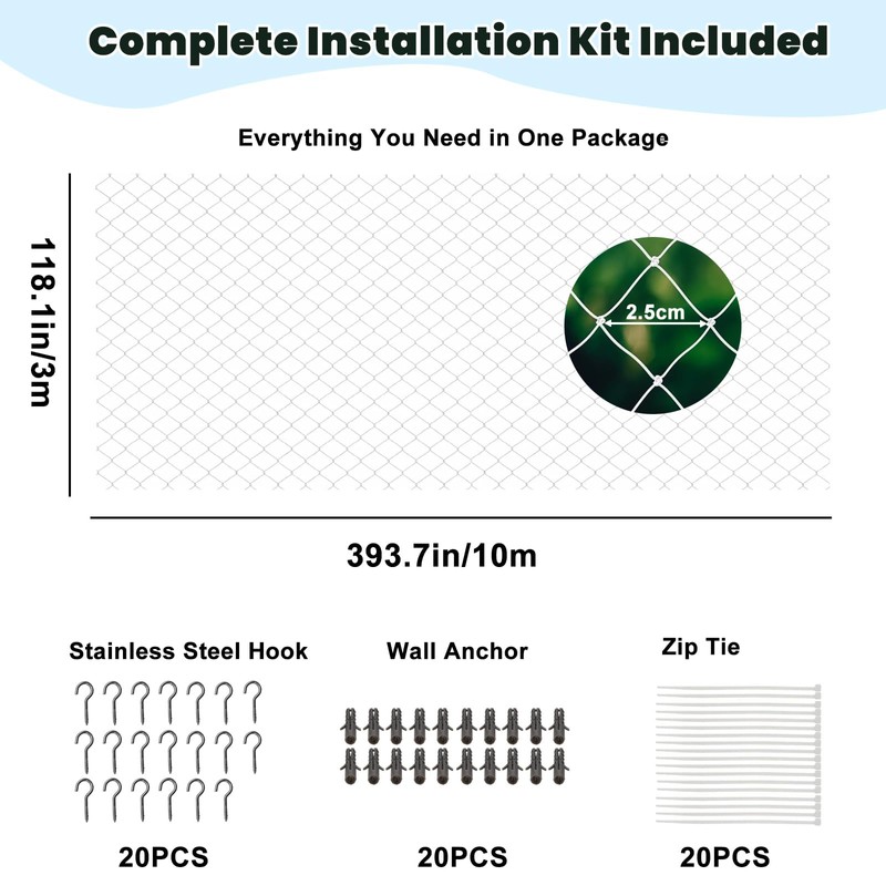 Jukibole Cat Net for Balcony, 10 x 3 m, No