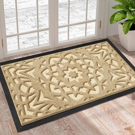 Bulijojo Sturdy Front Door Mat,Durable Heavy Duty Welcome Mat,Thick Absorbent Natural Rubber Non Slip Mat,Easy Clean Entryway Doormat Beige, 23x35 inch