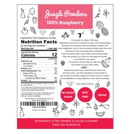 Jungle Powders Raspberry Powder 3.5oz, Powdered Unsweetened Freeze Dried Raspberries, Additive, Filler, and GMO Free Red Superfood Extract for Baking