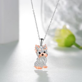 Fuguangju Yorkie Necklace 925 Sterling Silver Dog Pendant Necklaces Cute Animal Puppy Dog Yorkie Jewelry Gifts for Women Yorkie Gifts Lovers