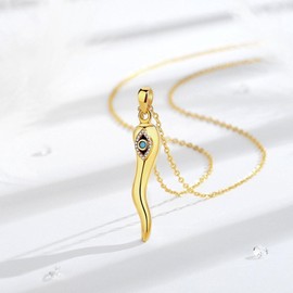 INFUSEU Gold Italian Horn Necklace Evil Eye Protection Jewelry for Women Men Cornicello Pendant Chili Pepper Blue Turquoise Dainty Charm Good Luck Lucky Gifts