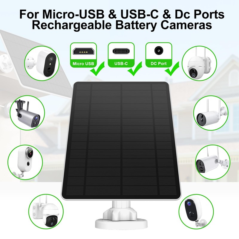 Solar Panel for Security Camera, 5W Solar Panel for Micro