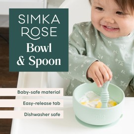 Simka Rose Baby Bowl and Spoon Set, Suction Bowls for Toddler, BPA-Free Silicone, Dishwasher and Microwave Safe Feeding Supplies (Lilac)