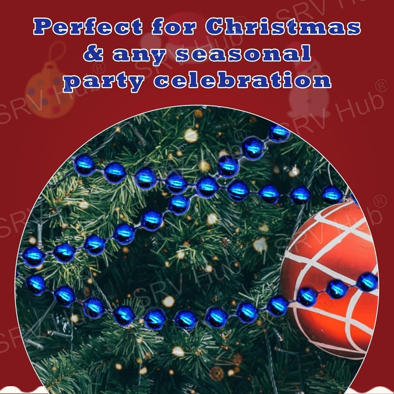 3x Blue 10M Christmas Bead Chains, Luxury Plastic Garland for